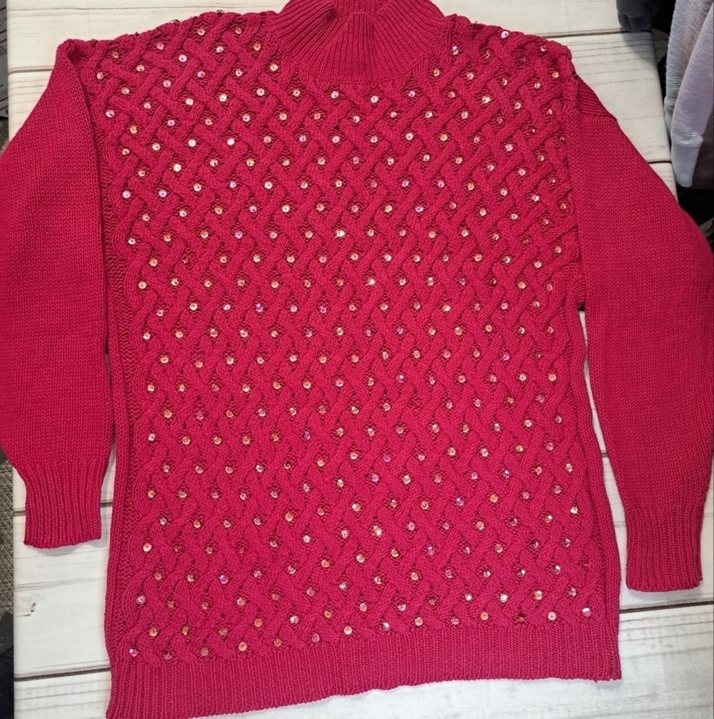 Vintage Cervelle Pink Sequined Sweater Sweatshirt XL